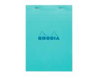 Bloc agrafé Rhodia Couleurs Azur N°16 A5 14,8 x 21 cm 80 feuillets petits carreaux 5x5 80g. Ultra-fonctionnel et ultra-simple, le bloc Rhodia est LA référence des blocs agrafés ! 80 feuillets détachables microperforés, réglure bleu. Sole cartonnée rigide permettant la prise de note même sans appui. Papier Clairefontaine vélin surfin 80 g/m2 certifié FSC. - Azur