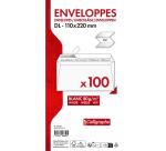 Paquet de 100 Enveloppes Blanches DL-110x220mm - Auto-Adhésives - 80g/m2 - Blanc