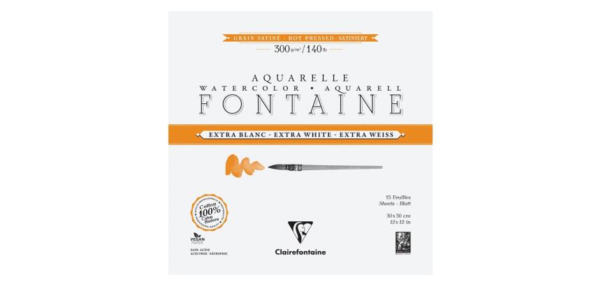 Fontaine Extra Blanc Grain Satiné bloc collé 4 côtés 15F 30x30cm 300g