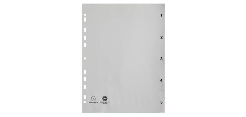 Intercalaires imprimés numériques PP gris recyclé - 5 positions - A4 - Gris