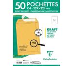 Paquet de 50 Pochettes Kraft Milleraies Brun C4-229x324 mm - Auto-Adhésives - 90g/m2 - Brun
