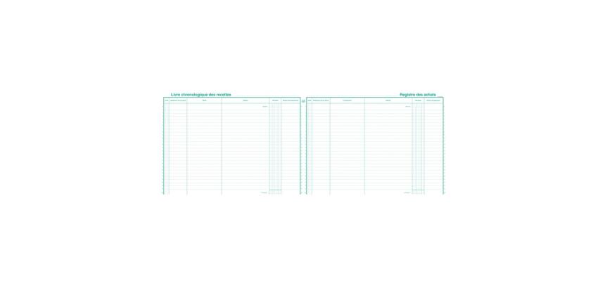 Piqûre 24x32cm Livre chronologique des recettes - Reg. des achats - Spécial micro-entrepreneurs - Couleurs assorties