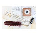 Encrier porcelaine rond et support en bois