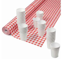 Rollo de mantel - Papel damasco - Blanco 10x1,18m - Vichy rojo