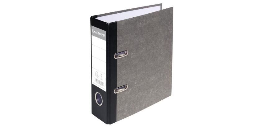 Registratore a leva A5 verticale carta marmorizzata, dorso balacron 70mm Grigio-dorso nero - Grigio-dorso nero