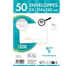Paquet de 50 Enveloppes Blanches C6-114x162 mm - Précasées - Auto-Adhésives - 80g/m2 - Blanc