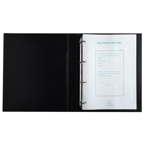 Reliure registre 32x26cm 4 anneaux avec recharge de 100 feuillets imprimés - Mouvements de titres - Noir