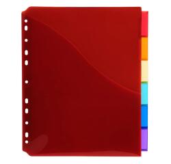 Dividers PP A4+Pocket & Label Tabs 6Pt - Assorted colours