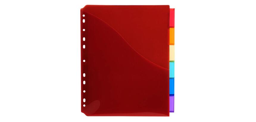 Intercalaires avec pochette polypropylène 6 positions - A4 maxi - Couleurs assorties