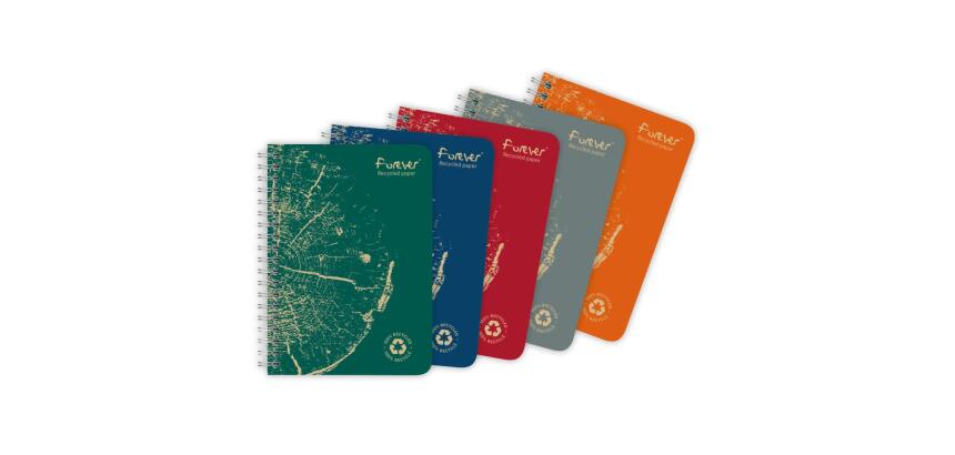 Carnet reliure intégrale FOREVER PREMIUM 100% recyclé A6 120 pages détachables micro-perforées petits carreaux papier blanc 90 g - Assortis
