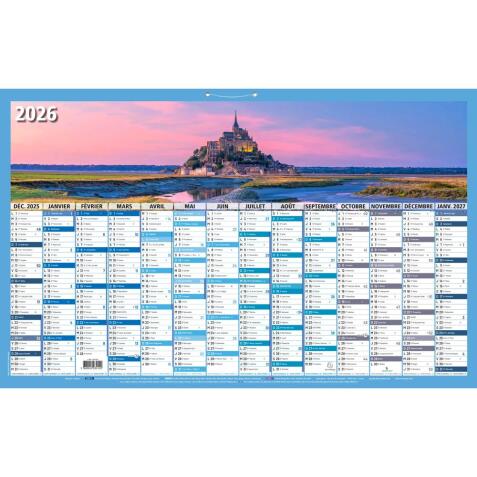 Calendrier France 14 mois 65 x 40,5 cm Annuel Décembre 2025 à Janvier 2026 - Visuel