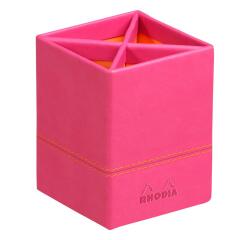 Rhodiarama pot à crayons simili cuir italien 8x8x11 cm - Framboise
