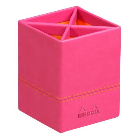 Rhodiarama pot à crayons simili cuir italien 8x8x11 cm - Framboise