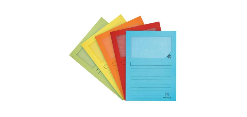 Paquete de 50 Subcarpetas con ventana con fuelle SUPER 160 g/m2 Exacompta - Colores surtidos