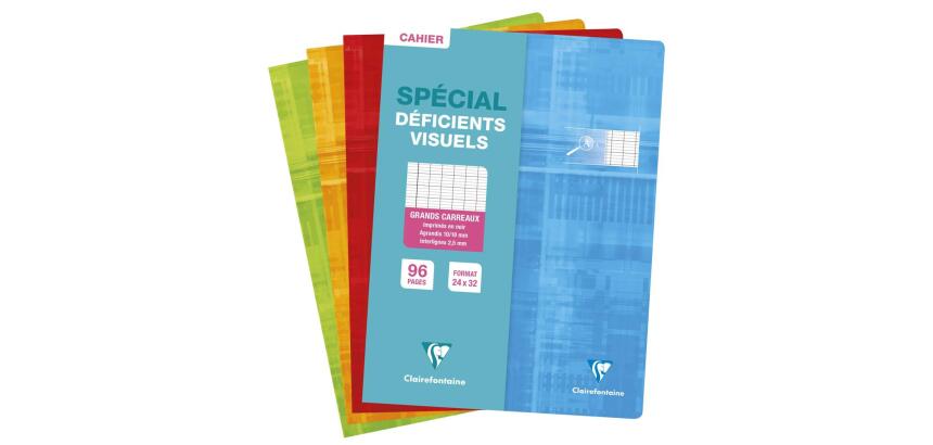Cahier piqué spécial déficients visuels 24x32 cm 96 pages grands carreaux 2,5mm agrandis 10x10 - Assortis