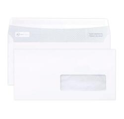 Boite de 500 Enveloppes Blanches DL-110x220mm -Auto-Adhésives - 80g/m2 - Fenêtre Papier Cristal 35x100 (position 20/20) - Blanc