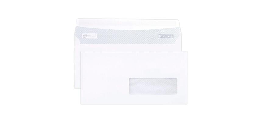 Boite de 500 Enveloppes Blanches DL-110x220mm -Auto-Adhésives - 80g/m2 - Fenêtre Papier Cristal 35x100 (position 20/20) - Blanc