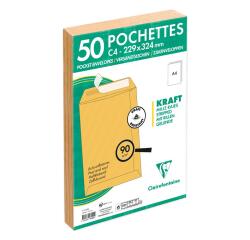 Paquet de 50 Pochettes Kraft Milleraies Brun C4-229x324 mm - Auto-Adhésives - 90g/m2 - Brun