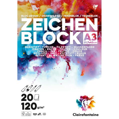 Bloc Zeichenblock encollé 20F A3 120g