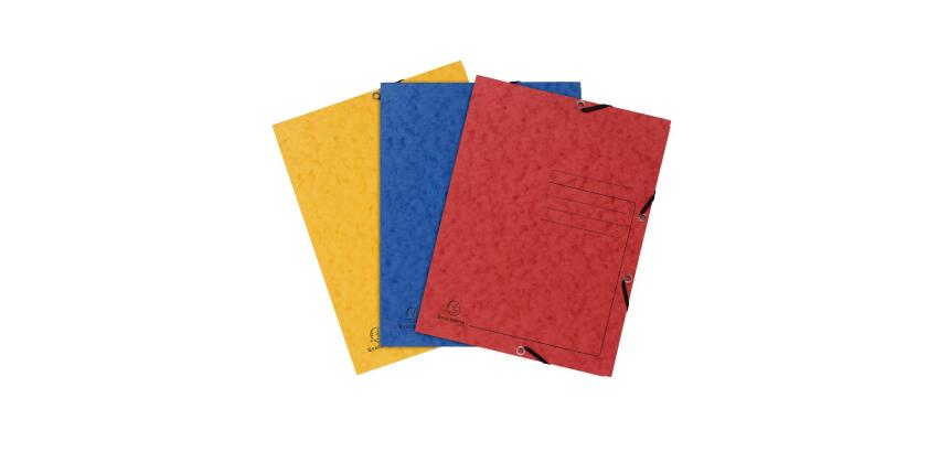 Paquet de 3 chemises à élastiques 3 rabats carte lustrée 355gm2 - A4 - Couleurs assorties