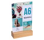 Porta-avvisi da tavolo con base in legno per formato A6 - Cristallo