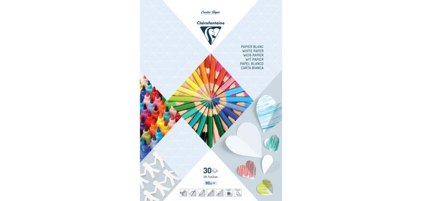 PAPIER BLANC, Bloc de 30 feuilles 90g/m2 au format 29,7x42cm - Blanc