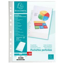 Sachet de 100 pochettes perforées polypropylène grainé 5/100e - A4