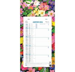 Calendrier mensuel Fleurs avec feuillets détachables 13 x 23 cm sur support plaque imprimée 16 x 33 cm 2026 - Visuels assortis