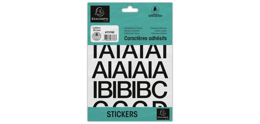 Pochette de lettres adhésives noires A-Z 30 mm - Noir