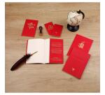 Flying Spirit Red carnet piqûre textile 7,5x12cm 48p ligné motifs assortis papier ivoire 90g - Rouge