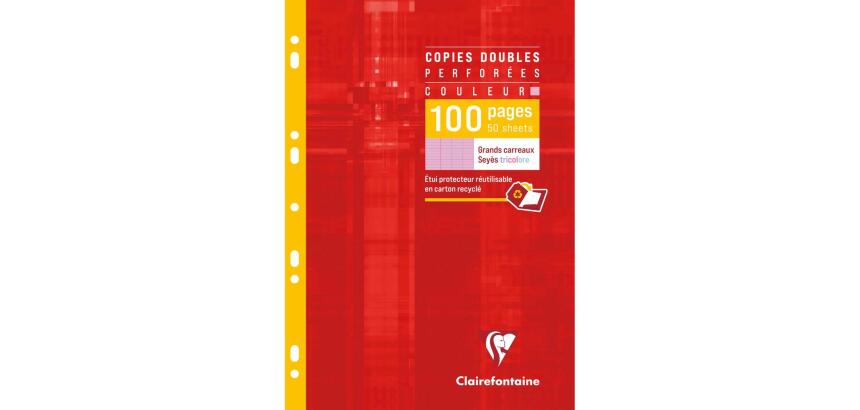Copies doubles de couleur sous étui A4 100 pages perforées grands carreaux