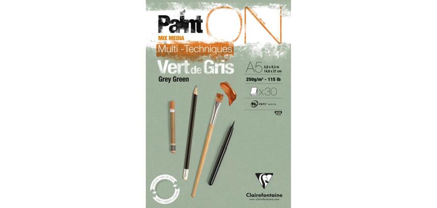 PaintON Vert de Gris bloc collé 30F A5 250g - Vert de gris