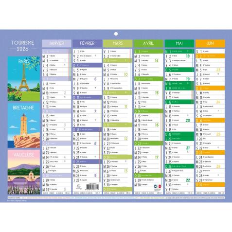 Calendrier illustré Tourisme 29,5 x 22 cm Semestriel 2026