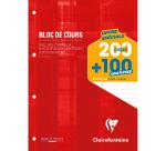 Bloc de cours encollé grand côté A4 200 pages détachables + 100 GRATUITES perforé 4 trous ligné + marge Bleu gris - Rouge