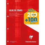 Bloc de cours encollé grand côté A4 200 pages détachables + 100 GRATUITES perforé 4 trous ligné + marge Bleu gris - Rouge