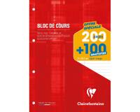 Bloc de cours encollé grand côté A4 200 pages détachables + 100 GRATUITES perforé 4 trous ligné + marge Bleu gris - Rouge