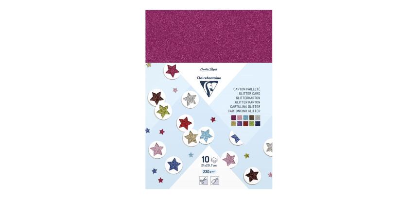 CARTON PAILLETÉ, Sachet de 10 feuilles 230g/m2 au format 21x29,7cm - Assortiment