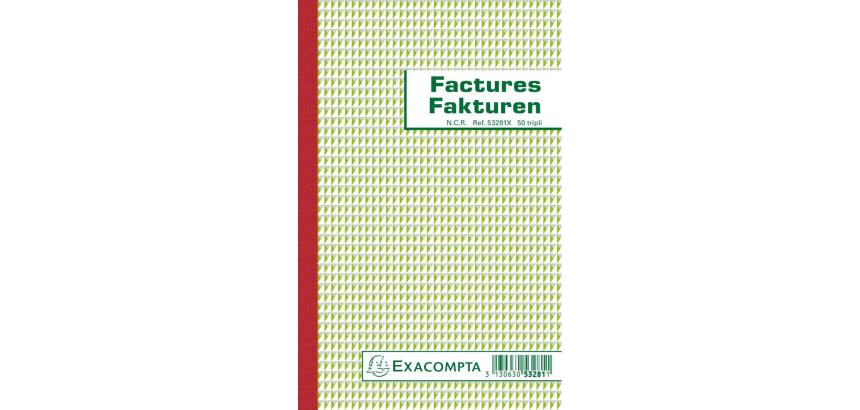Manifold Factures 21x13,5cm 50 feuillets triple autocopiant Billingue