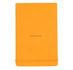 Rhodiarama Webnotepad met harde omslag A5, 96 blad, gelijnd en microgeperforeerd papier van 90g in ivoorkleur, sluiting met elastiek - Oranje