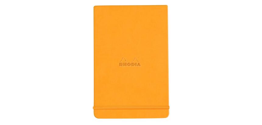 Rhodiarama Webnotepad rembordé rigide A5 192 pages ligné microperforé papier ivoire 90g fermeture élastique - Orange