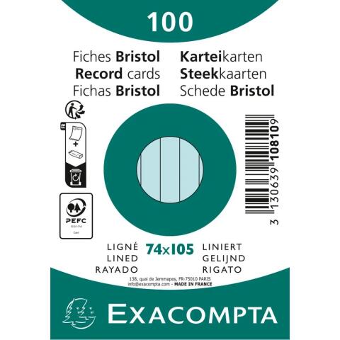 Fichas de cartulina bristol 205 g/m2 - Rayado - 74x105 mm - Azul cielo