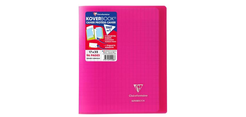 Cahier piqué Koverbook 17x22cm 96 pages grands carreaux couverture polypropylène transparent