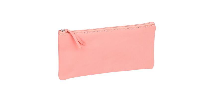 CUIR TEINTÉ Trousse plate 22x11 cm Corail