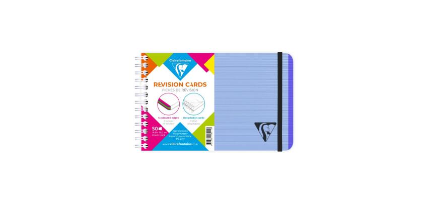 Carnet de fiches de révision Linicolor FRESH reliure intégrale 15,2x10,2 cm 50 fiches ligné 5 bandes de couleurs couverture plastique polypropyène rainuré - Bleu