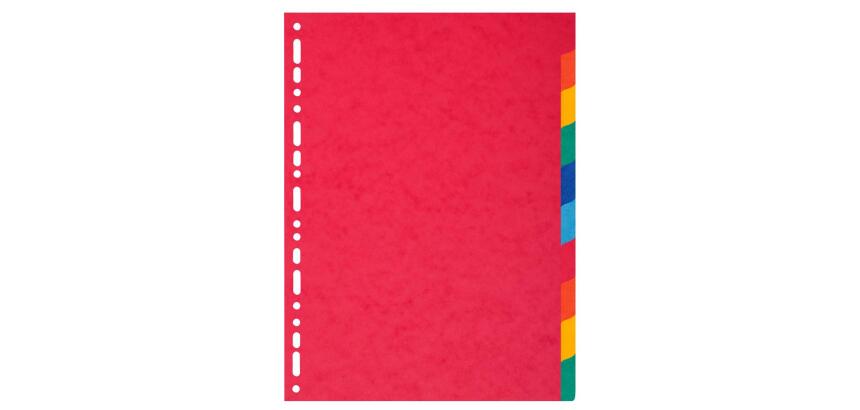 Intercalaires carte lustrée 225g 10 positions - A4 - Couleurs assorties