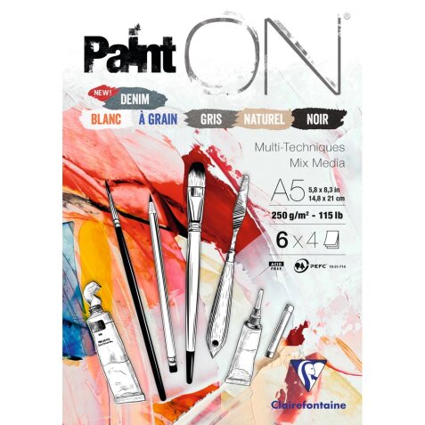 Paint'ON n°6 bloc collé 24F A5 250g assorti 6x4F - Assortiment