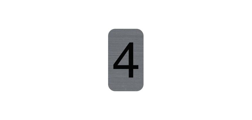 Plaque adhésive imitation Aluminium Chiffre 4 2,5x4,4 cm - Gris