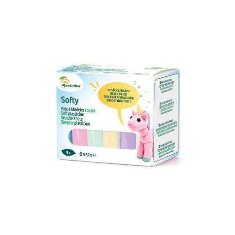 Softy - Assortiment 6 x 62g pâte à modeler enfant souple, pastel - Bleu