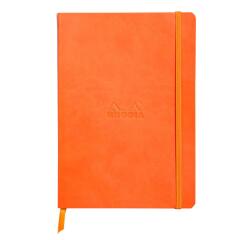 Rhodiarama softcover notitieboek A5, 80 blad gelijnd ivoorkleurig papier van 90g, sluiting met elastiek - Licht oranje