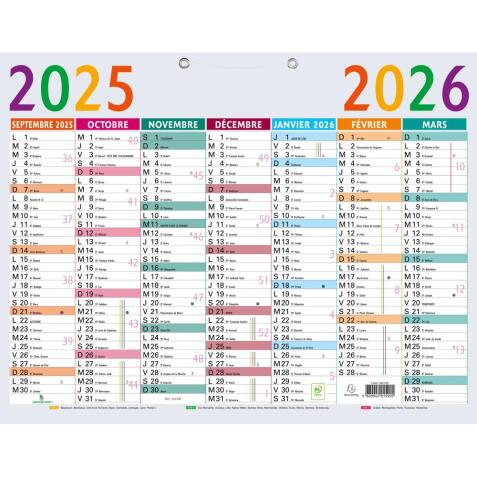 Calendrier Multicolore 43 x 33,5 cm Septembre 2025 à Septembre 2026 - Gris